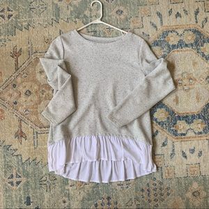 LOFT | Gray Sweater with Ruffle Hem